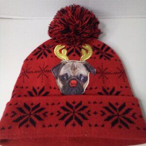 Ugly Stuff Beanie Hat Christmas Dog Reindeer Antlers Red Black Adult One Size